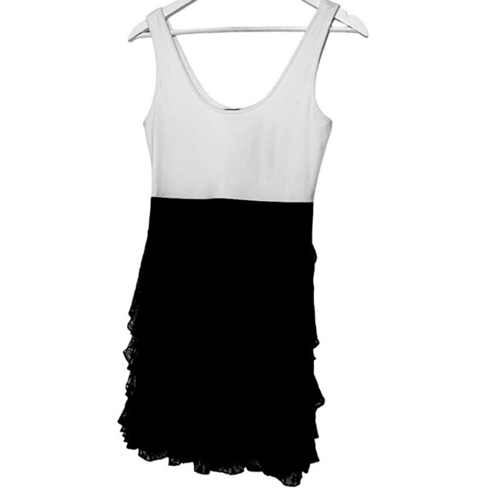 Express Black And White Laced Ruffled Dress. Sz S